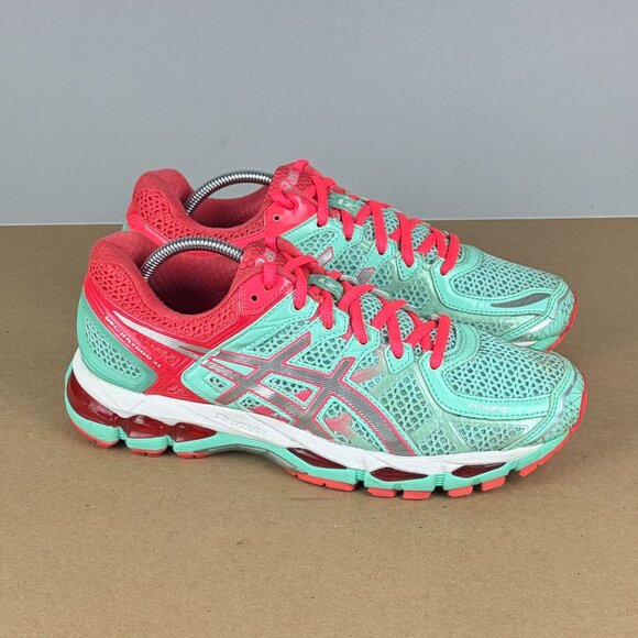 Asics Gel Kayano 21 Athletic Running Shoes Womens 8.5 Green Coral Low Top - Picture 3 of 10